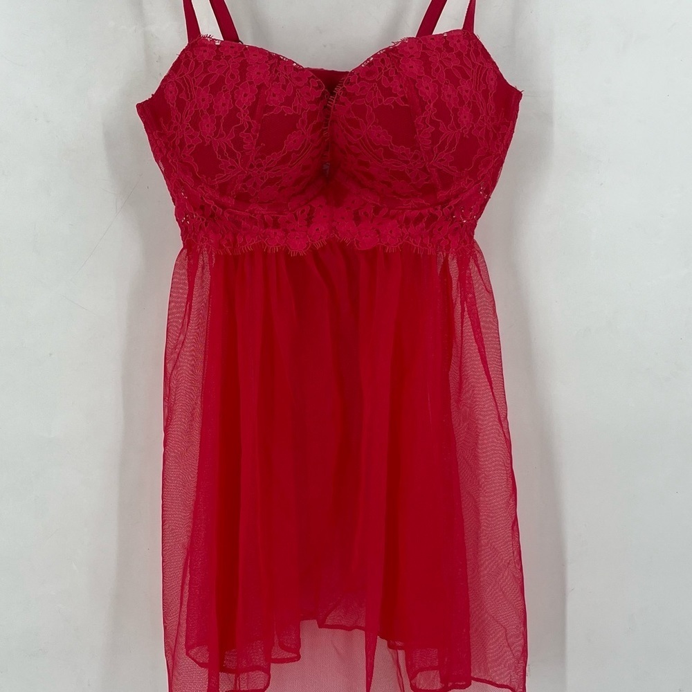 Sexy Victoria’s Secret Tulle Lace Mesh Babydoll Red Lingerie 34b